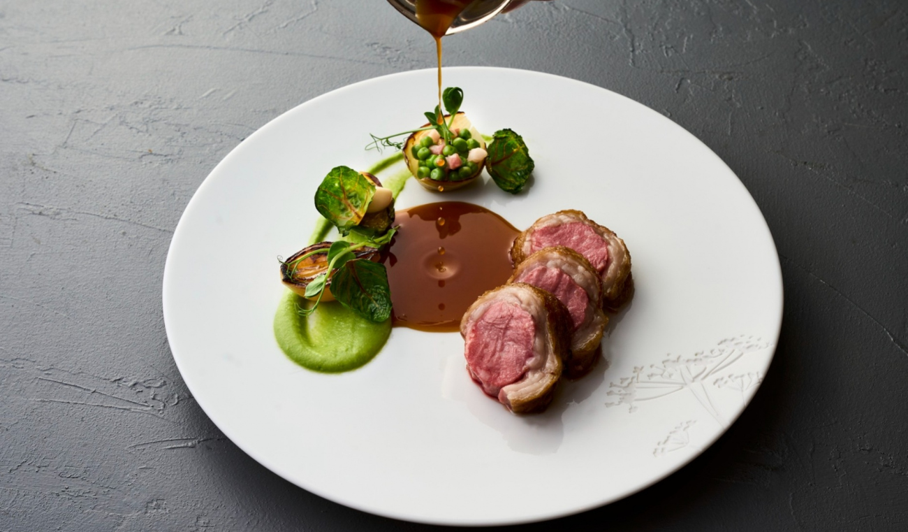 京丹波高原豚のロティ　キャベツとチョリソ　ジュドポー