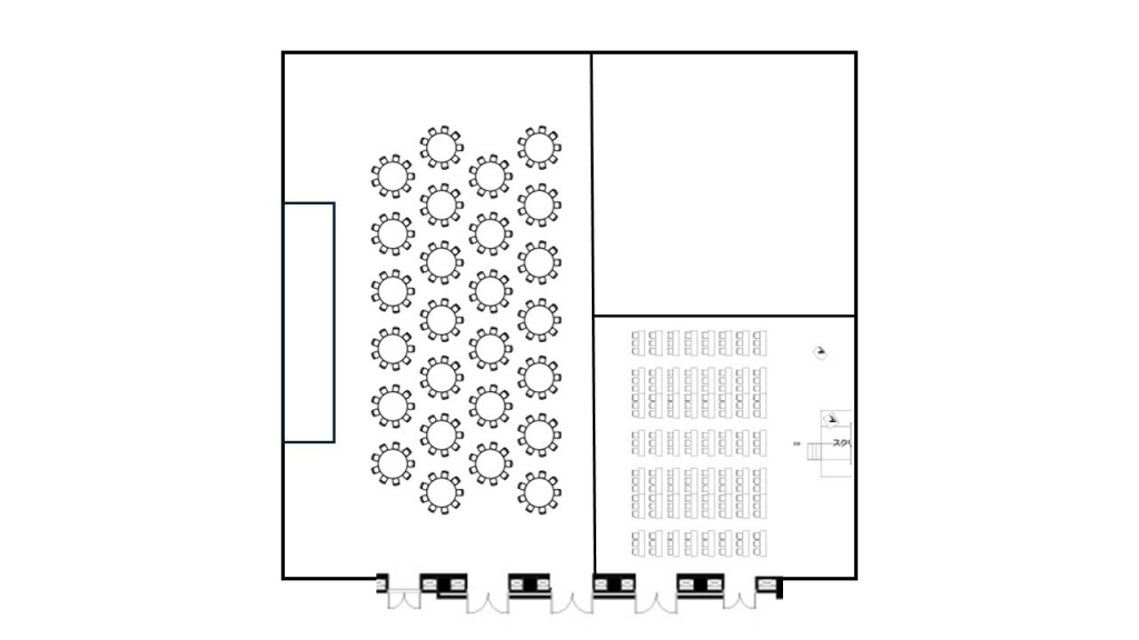 瑞穂北側 正餐26卓＋1/4 スクール168席