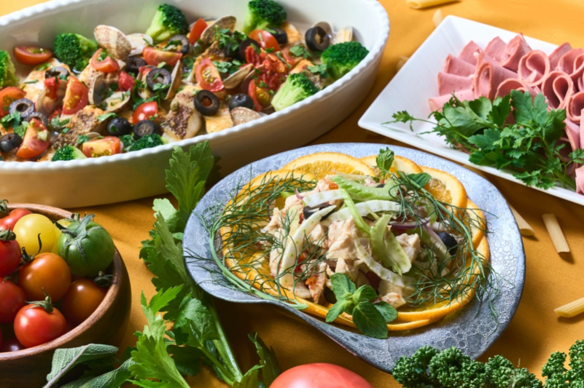 モルタデッラ ・アクアパッツア・ カジキとオレンジのサラダ仕立て